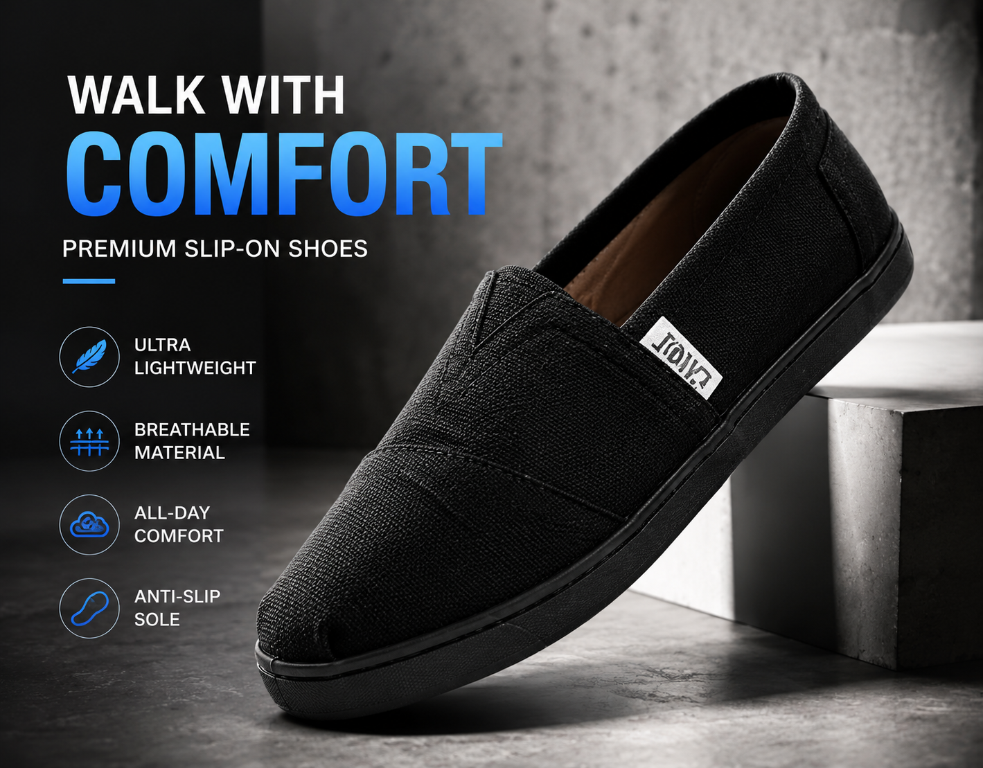 TOMS Black Canvas Slip-On Casual Shoes